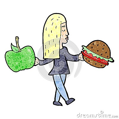 cartoon woman deciding to eat healthy Stock Photo