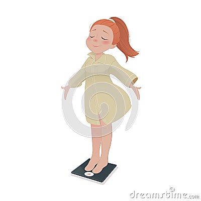 Cartoon woman is enjoy for loss weight. Vector Illustration
