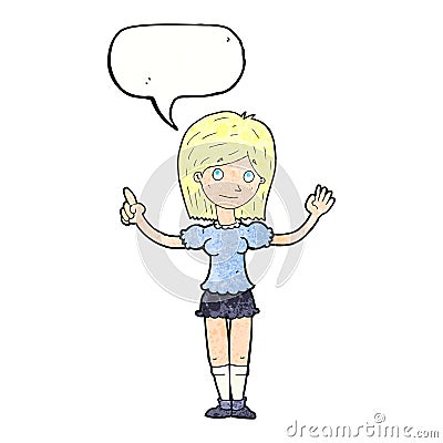 cartoon woman explaining idea with speech bubble Stock Photo
