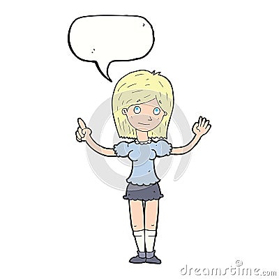 cartoon woman explaining idea with speech bubble Stock Photo