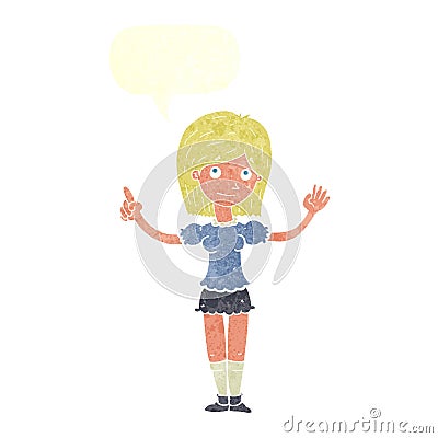 cartoon woman explaining idea with speech bubble Stock Photo