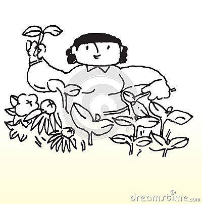 Cartoon woman gardening Vector Illustration