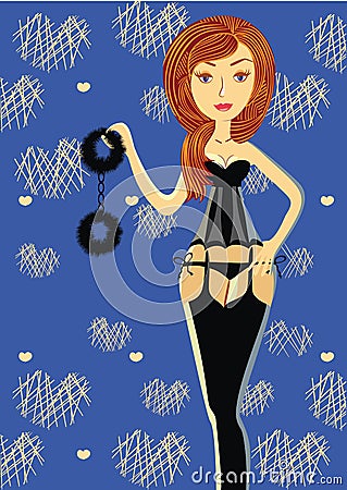 Cartoon woman with handcuff Vector Illustration