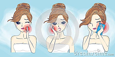 Cartoon woman have toothache Vector Illustration