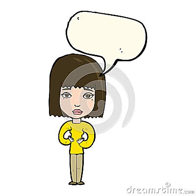 cartoon woman indicating self with speech bubble Stock Photo