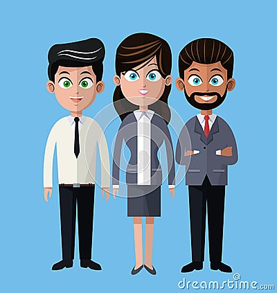 Cartoon woman and men business company team Vector Illustration