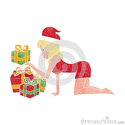 cartoon woman opening presents Stock Photo