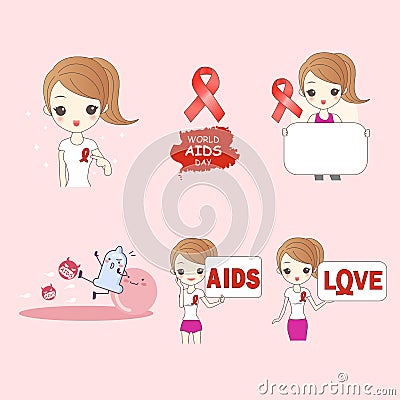 Cartoon woman preventing AIDS Vector Illustration