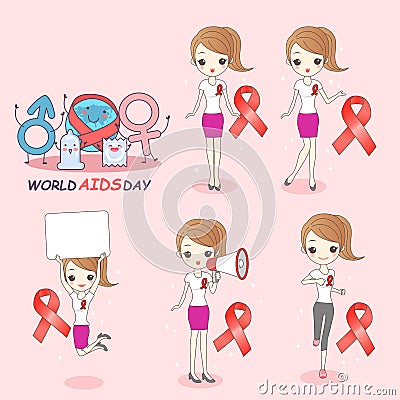 Cartoon woman preventing AIDS Vector Illustration