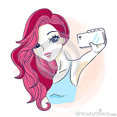 Cartoon woman selfie Vector Illustration