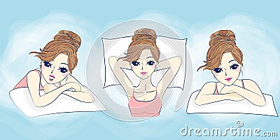 Cartoon woman sleep on bed Vector Illustration