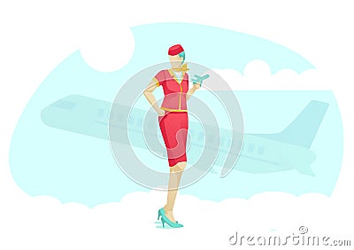 Cartoon Woman Stewardess Character in Uniform Vector Illustration