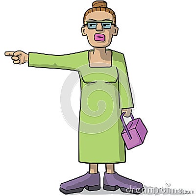 Cartoon woman with a suspicious look indicates Vector Illustration