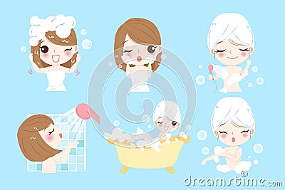 Cartoon woman taking bath Vector Illustration