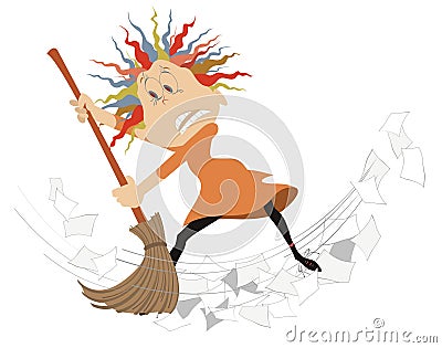 Cartoon woman tidying up illustration Vector Illustration