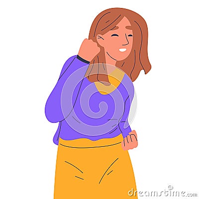 Cartoon woman with victory triumph emotion. Successful female character enjoy spoils of victory, happy person celebrating win flat Vector Illustration