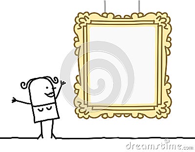 Cartoon Woman Watching a Blank Frame Vector Illustration