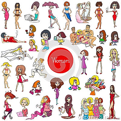 Cartoon women characters large set Vector Illustration