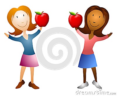 Cartoon Women Holding Apples Cartoon Illustration