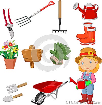 Cartoon women holding watering gardening tool Vector Illustration