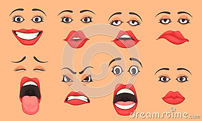 Cartoon Women Mouth Set Vector Illustration