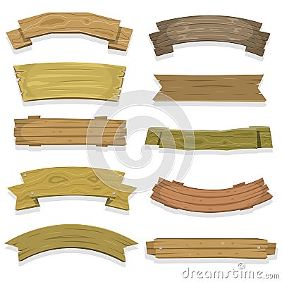 Cartoon Wood Banners And Ribbons Vector Illustration