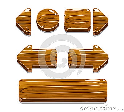 Cartoon wood buttons for game or web design Vector Illustration