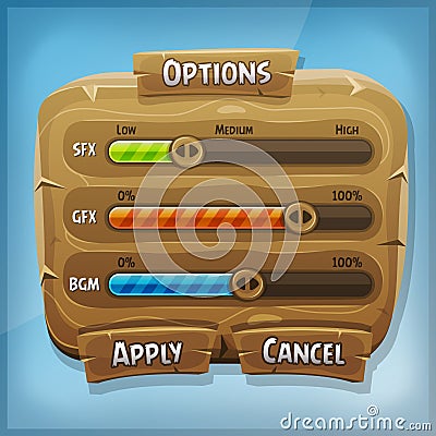 Cartoon Wood Control Panel For Ui Game Vector Illustration