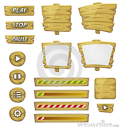 Cartoon Wood Elements For Ui Game Vector Illustration