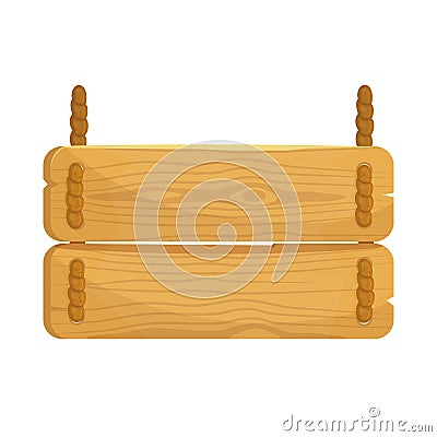 Cartoon wood signboard on the rope. Plank for banners or messages in provence style. Vector Illustration