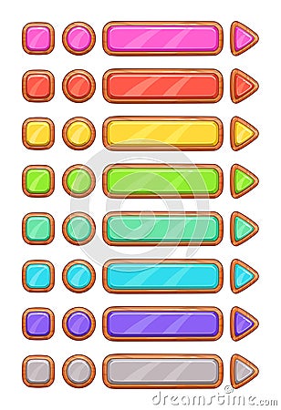 Cartoon wooden buttons set. Vector Illustration