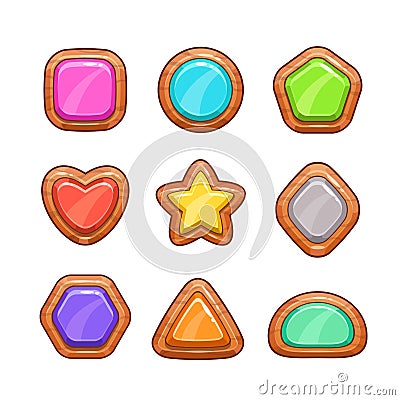 Cartoon wooden buttons set. Vector Illustration