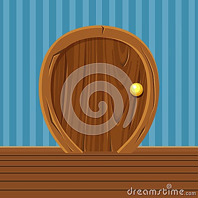 Cartoon Wooden Rounded Door For, Home Interior Vector Illustration