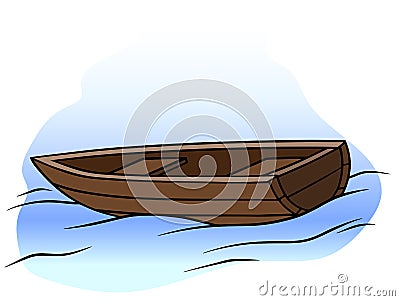 Cartoon wooden rowboat on water Vector Illustration