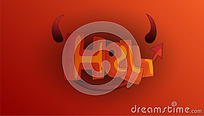 Cartoon word Hell with devil horns and tail in red and dark color, isolated on red background. Hell devil word, cute Vector Illustration
