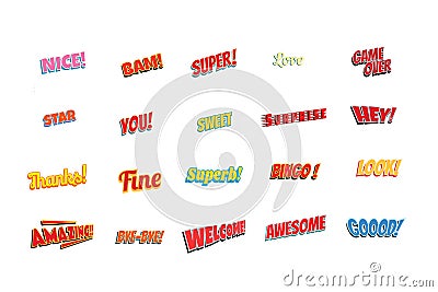 Cartoon words label set on a white background Vector Illustration