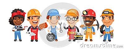 Cartoon Worker Characters with Different Professions Vector Illustration