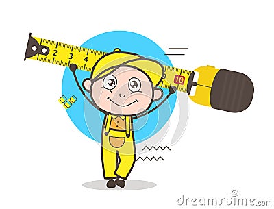 Cartoon Worker with Measuring Tape Vector Stock Photo