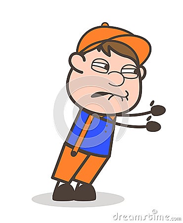 Cartoon Worker Person Trying to Push Vector Illustration Stock Photo