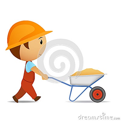Cartoon worker with wheelbarrow Vector Illustration