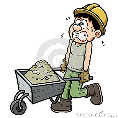 Cartoon worker with wheelbarrow Vector Illustration