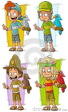 Cartoon workers with parrot characters vector set Vector Illustration