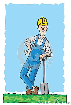 Cartoon workman with a hard hat Vector Illustration