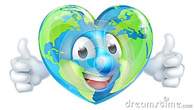 Cartoon World Earth Day Heart Thumbs Up Character Vector Illustration
