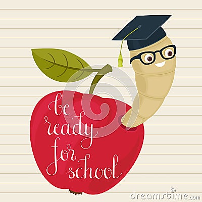 Cartoon worm in alumni hat and glasses Vector Illustration