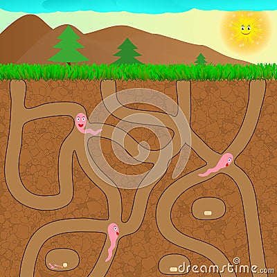 Cartoon worms underground Vector Illustration