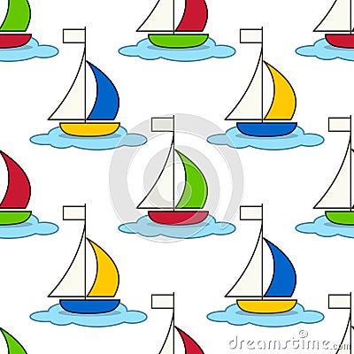 Cartoon Yacht Seamless Pattern Vector Illustration