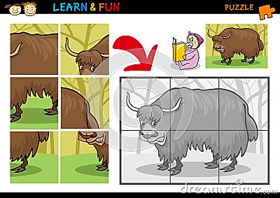 Cartoon yak puzzle game Vector Illustration