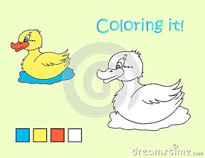 Cartoon yellow duck coloring picture Vector Illustration