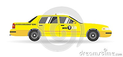 Cartoon yellow flat taxi icon. Isolated objects business cab car Vector Illustration